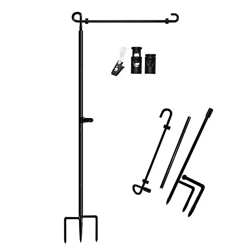 Upgraded Garden Flag Stand Banner Flagpole with 3 Prong Base, Black Wrought I...