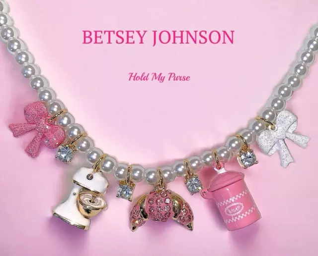 Betsey Johnson Faux Pearl Kitchen Baking Baby Cakes Charm Necklace NIB