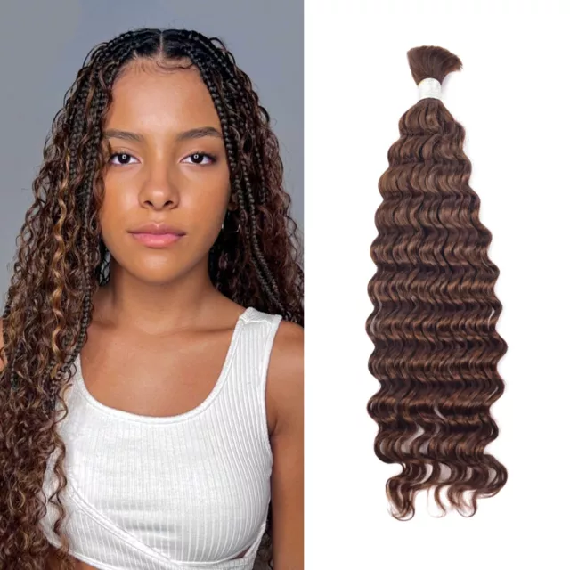 22" Coloful Deep Wave Human Hair Bulk for Braiding Crochet Braids Hair Extension