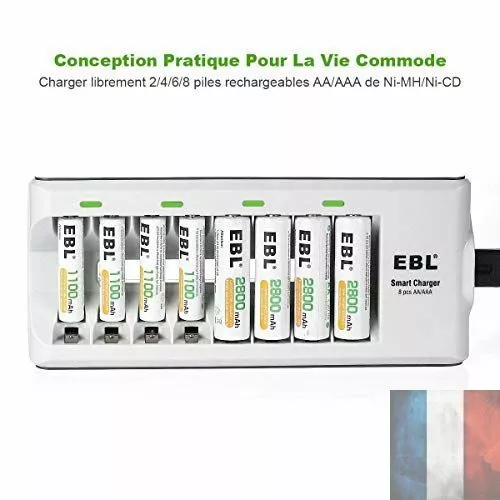 EBL Piles Rechargeables AA 2800mAh Ni-MH Chargeur Rapide