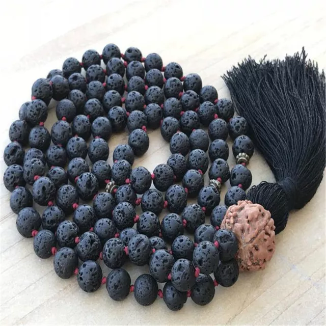 8mm volcanic stone Vajra Bodhi tassel 108 beads Mala necklace Pray Elegant Wrist