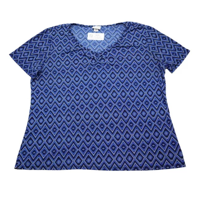 Camisa Jaclyn Smith Mujer 2XL Azul Cuello en V Mangas Cortas Pullover Informal Camiseta