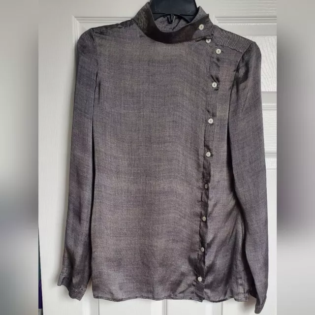 Maison Martin Margiela Line 4 Grey Silk Blouse Long Sleeve Top Size 40