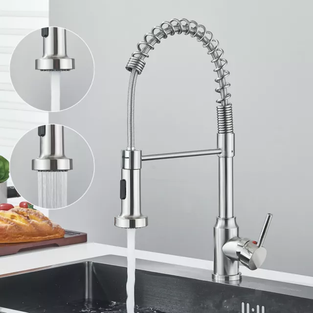 360° Grifo de Cocina extraíble Lavabo caño Giratorio Grifería Niquel Mezclador