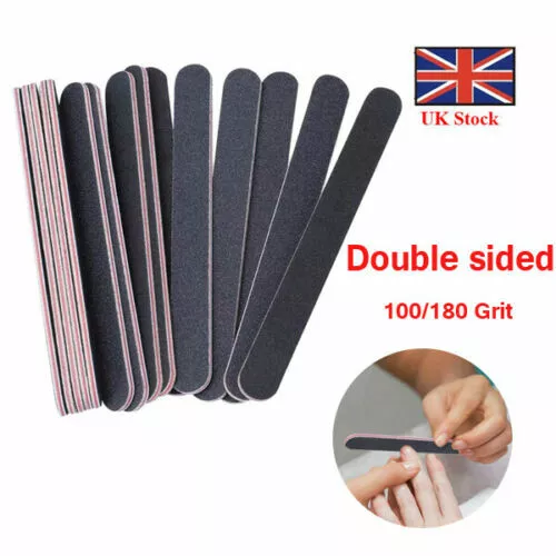 100x Nail Files Double Sided 100/180 Grit Emery Board Straight Professional MB