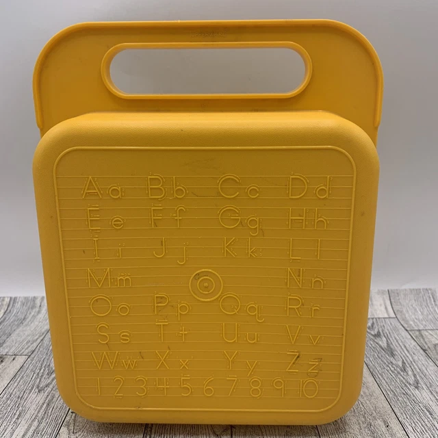 VINTAGE YELLOW TUPPERWARE ABC 123 Stencil Art Lunch Box Craft Box 7.5 ...