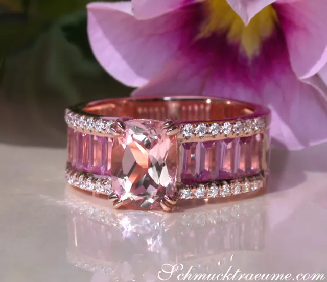 Exquisiter Morganit Ring mit pink Saphiren & Brillanten | 2,84 ct | Roségold 585
