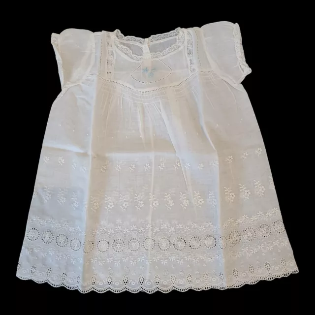 Vintage Christening Gown Baby Doll Scalloped Lace Baptism Linen Easter Dress