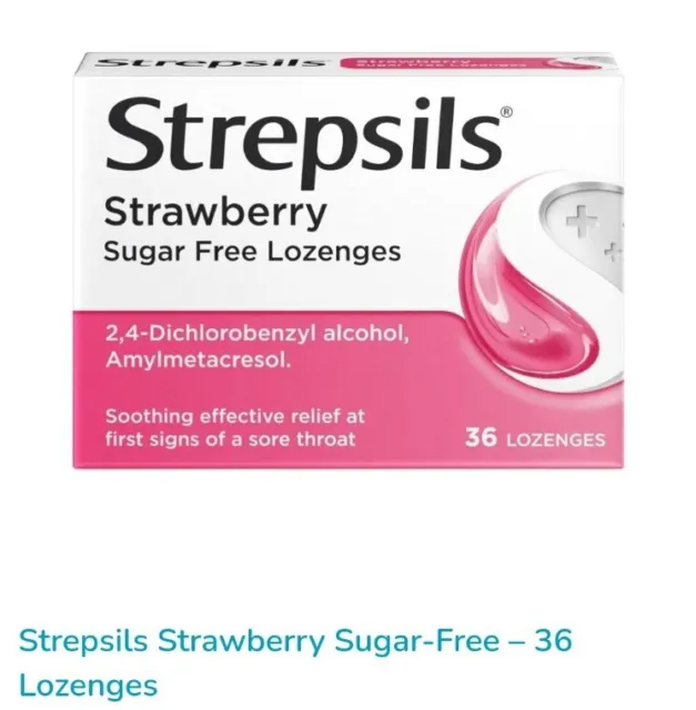 6 × Strepsils Strawberry Sugar-Free – 36 Lozenges