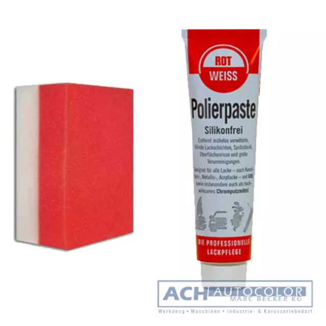 RotWeiss Polierpaste Kunstharz 100ml 1300 + Profi Schwamm NEU! Für PKW`s 3