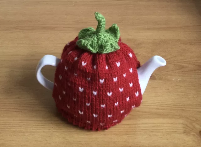 Hand knitted strawberry  tea cosy - 2 Cup Pot