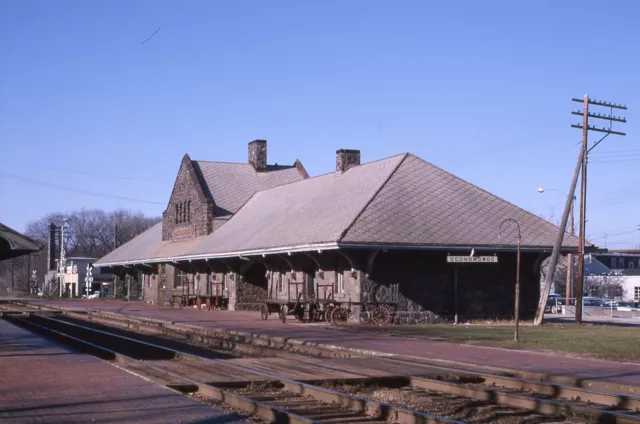T: Original Slide MILW Milwaukee Road Depot+Track Scene - Oconomowoc WI 1963