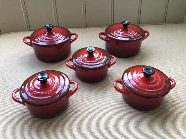 Set of 5 Le Creuset Ceramic Mini Round Cocotte/Casserole Dishes 10cm & 8cm - VGC