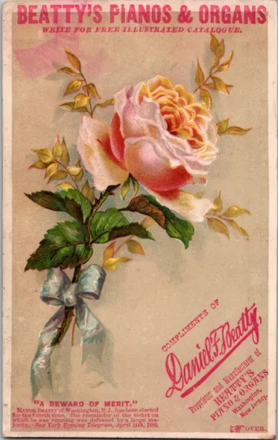 Beattys Beethoven Organ Beattys Pianos Organs PINK ROSE Lg Victorian Trade Card 2