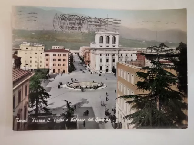 Terni - Piazza C.tacito E Palazzo Del Governo - Cartolina Viaggiata Animata 1956