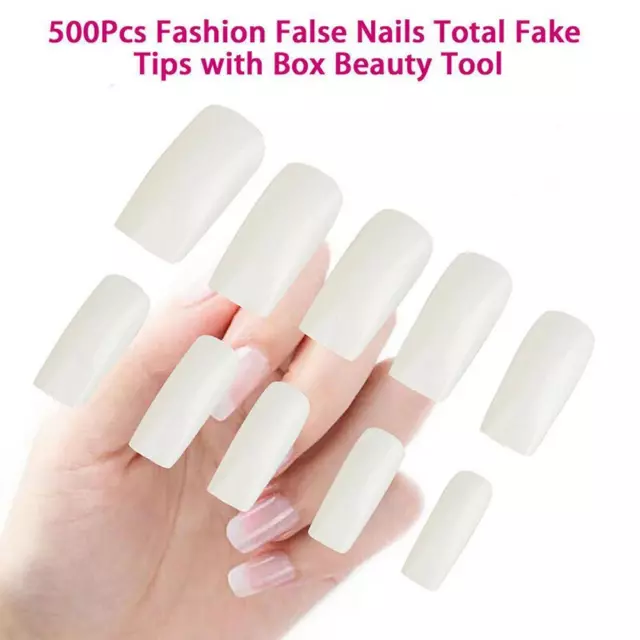 500* Fashion Manicure Full Cover Natural False Nails Fake Tips Tools With Box g 2