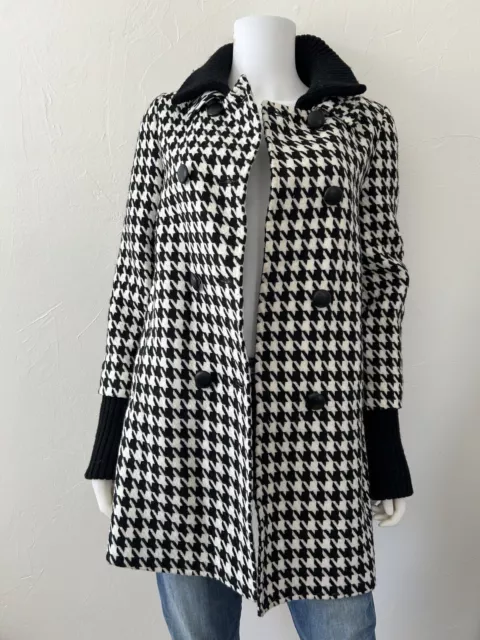 Alice + Olivia Wool Blend Pea Coat Houndstooth Double Collar Size XS