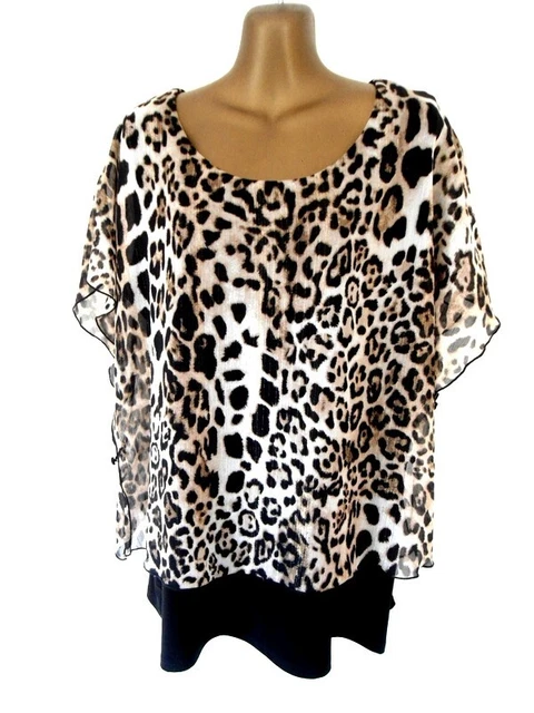 Joseph Ribkoff Animal print overlay tunic 18 cap flutter split sleeves (7032