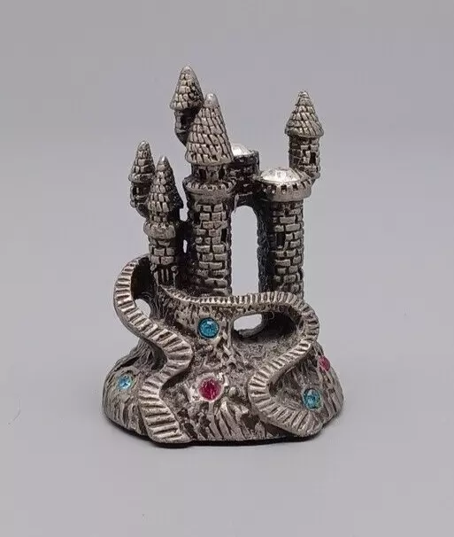 Pewter Castle with Clear and Colored Rhinestones 2" Tall