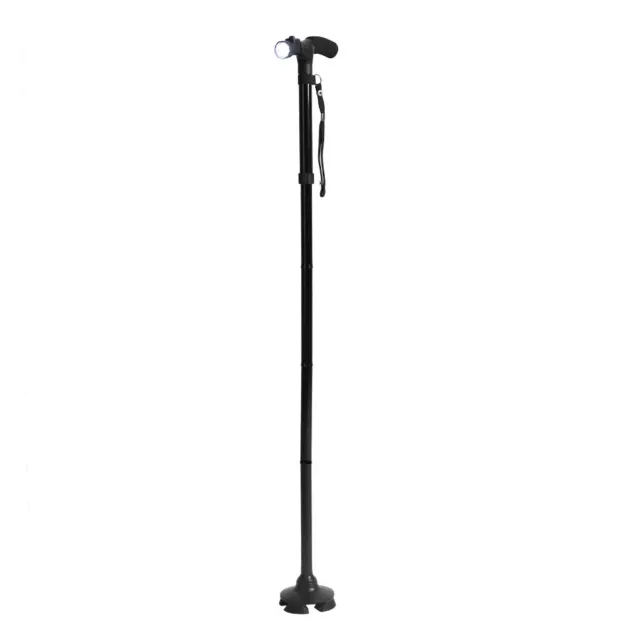 (Negro con luz LED) mango bastón plegable antichoque telescópico caminar Hiki GDT