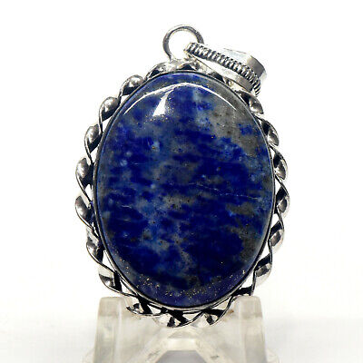 45mm Lapis Lazuli w/ Pyrite Pendant Silver Plated Gemstone Necklace Afghanistan