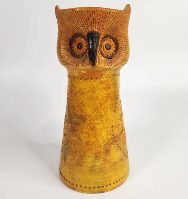 Vintage Bitossi Owl Vase Rosenthal Netter Pottery Yellow Brown MCM 10 Inch Italy