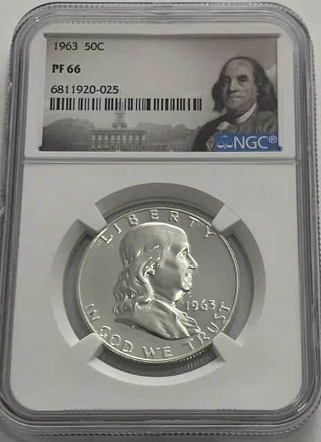 1963 NGC PF66 PROOF FRANKLIN HALF DOLLAR 50c 90% SILVER PORTRAIT LABEL