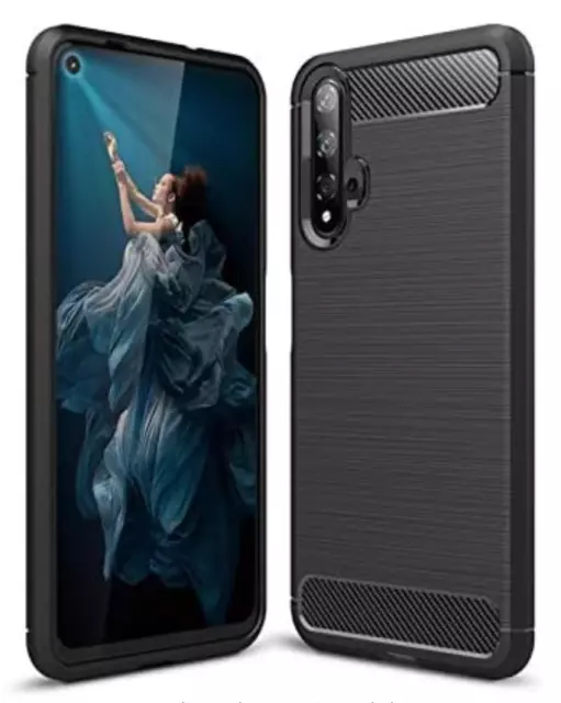 Funda Huawei Nova 5T / Honor 20 (4G) Carcasa Silicona Gel Negro Fibra Carbono