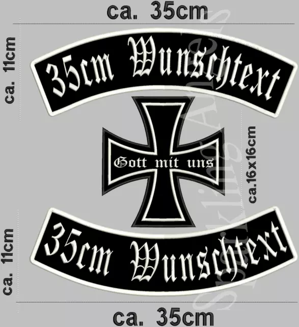 Gott mit uns Rückenpatch Aufnäher  mit Wunschtext ,dreiteilig set.