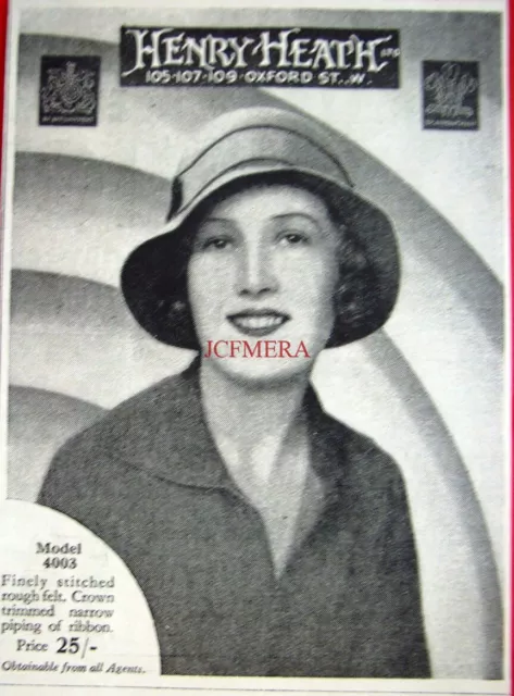 1932 Henry Heath Model 4303 Ladies Felt Hat AD #2 - Small Art Deco Print ADVERT