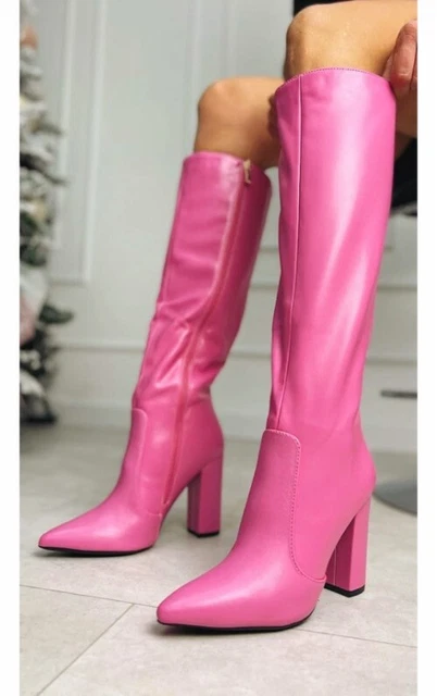 Chaussures Bottes Femme Hauts Genou Talon Largo Confortable Neuf Noir Mode Neuf