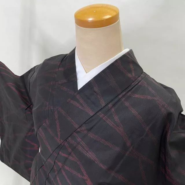VINTAGE Japanese Kimono Oshima Tsumugi Silk tumugi Wear Haori black 1057