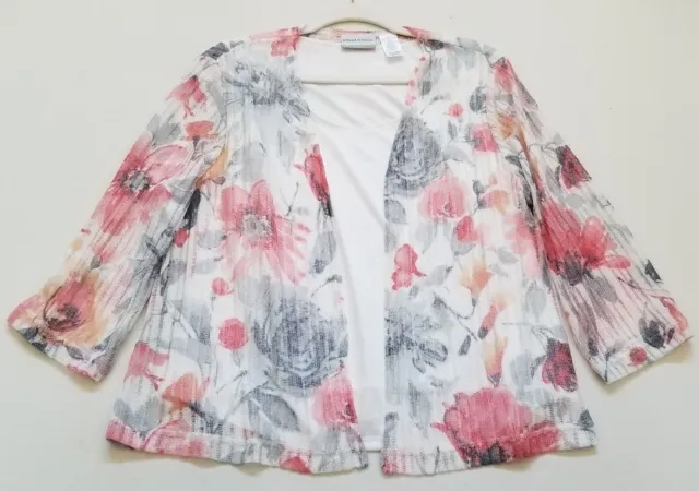 Alfred Dunner Blouse Tank Women’s Petite Large PL Floral ¾ Sleeves Scoop Stretch