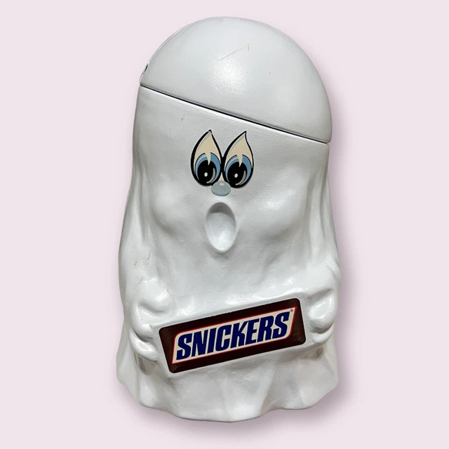 Vtg 1990 “SNICKERS” Ghost Halloween Candy Pail Bucket Blow Mold by MARS Inc. 9”