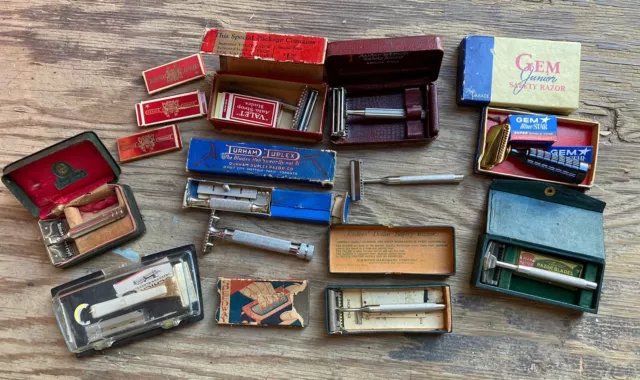 Vintage Antique Safety Razor Lot Shaving Blades Gillette Schick Valet Auto Strop