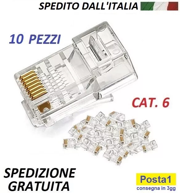 Plug connettori di Rete LAN Cat.6 RJ45 UTP Ethernet. 10 Pezzi