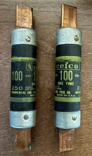 Lot of 2 Cefco 100 Amp One Time Fuses 250VAC,  #OT 100/250 - Free Shipping