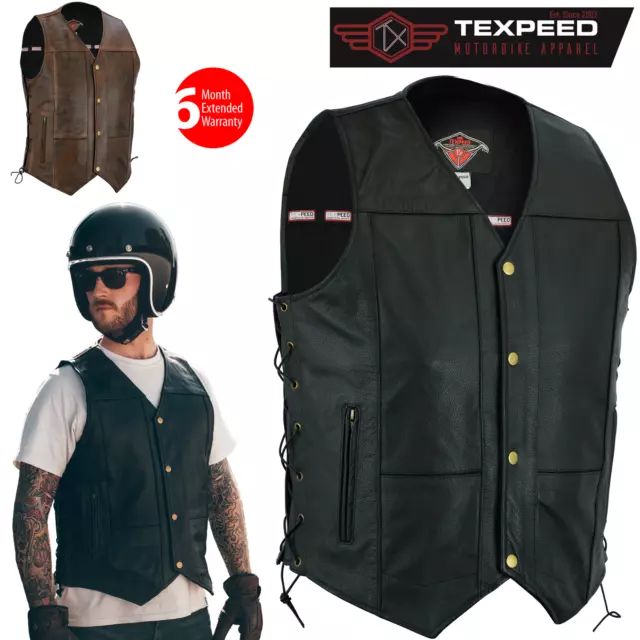 Lederweste Motorrad geschnürt geflochten Biker Motorradweste geschnitten distressed