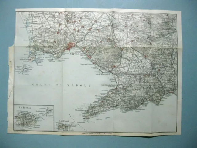 stampa antica MAPPA CARTA GEOGRAFICA GOLFO DI NAPOLI POZZUOLI SORRENTO 1924