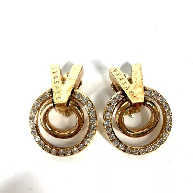 VERSACE V logo rhinestone accessories accessories Earrings Metal Gold