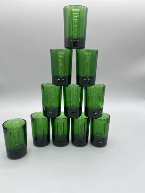 Jagermeister Set Of 11 Green Glass Shot Glasses. Bar. Man Cave