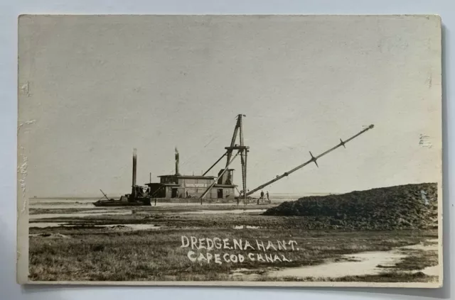 ca 1910s MA RPPC Postcard Cape Cod Canal Dredge Nahant ship boat construction