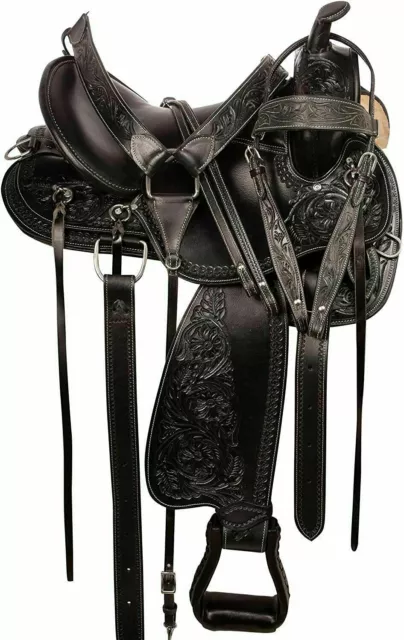 Endurance Western Pleasure Trail Hand Tooled Leather Horse Tack Saddle Free Ship