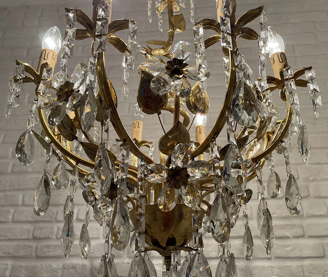 Antik Vintage 8 Arme Messing & Kristalle Blumendesign EINZIGARTIG!! Kronleuchterlampe