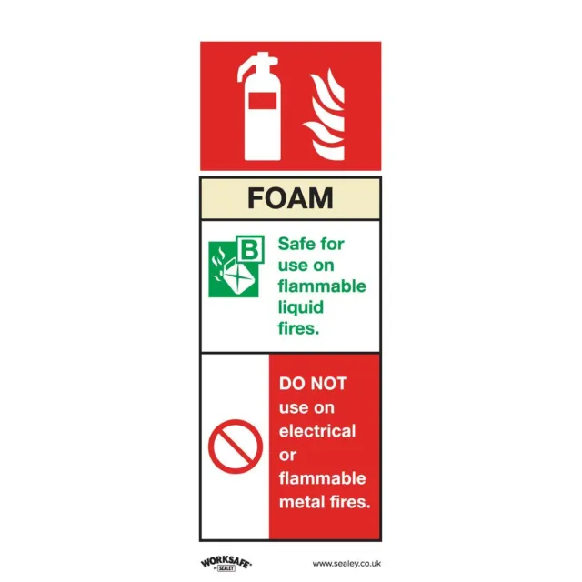 Worksafe Safety Sign - Foam Fire Extinguisher - Self-Adhesive Vinyl - Pack of 10