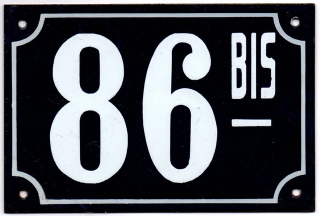 Old blue French house number 86 B door gate plate plaque enamel steel metal sign