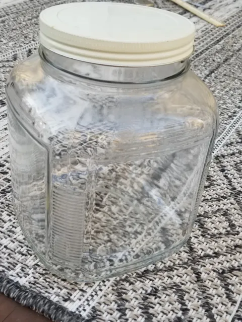 Vintage Hoosier Cabinet Square Ribbed Gallon Glass Jar with Lid 3