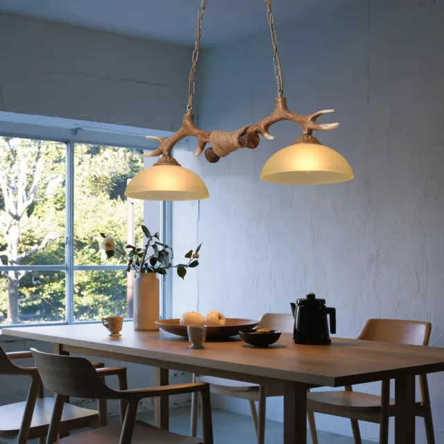 Retro Deer Antler Pendant Lamp Ceiling Light Vintage 2 Lights Pendant Lamp USA