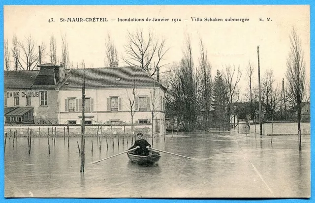 CPA : St-Maur-Créteil - Inondations de Janvier 1910 - Villa Schaken submergée