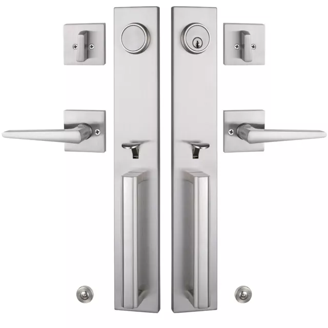 Heavy Duty Entry Door Lock Set, Brushed Nickel Front Door Handle, 17.5''x 2.67''